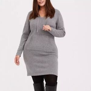 Torrid Plus Size 1X Gray Hooded Midi Sweater Dress Long Sleeve Bodycon V Neck
